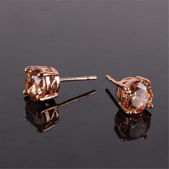 Women Rose Gold Tone Yellow Crystal Royal Journey Jewelry Eternity Stud Earring - Picture 5 of 6